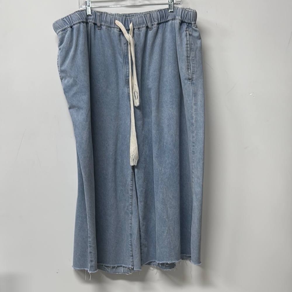 Cider Wide Leg Denim Jeans Elastic Draw String Waist Plus Size 4X Ankle Cropped